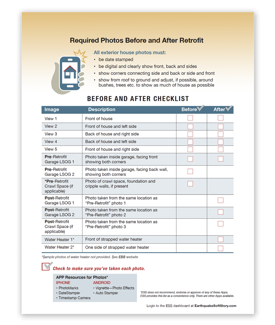 ESS Required Photos Before and After Retrofit Checklist